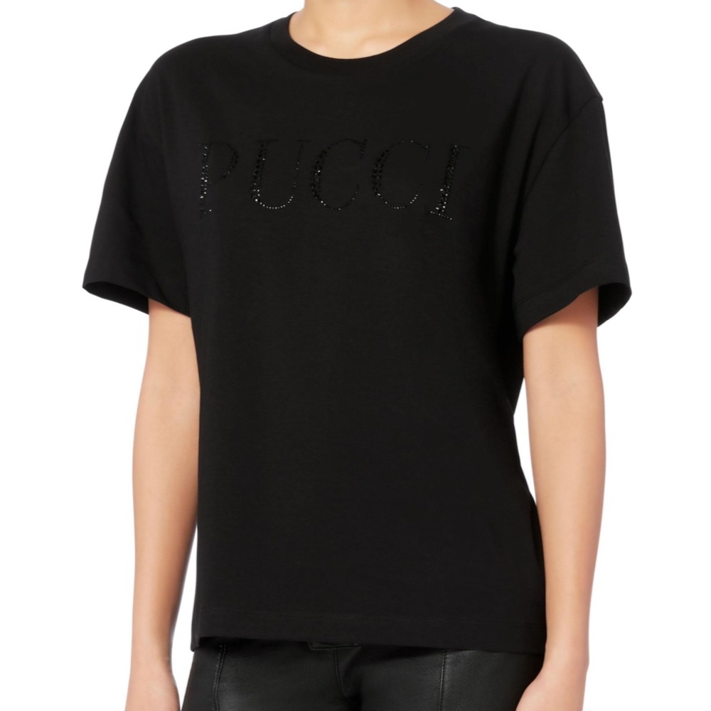 Emilio Pucci Women's Crystal Logo Black Tee